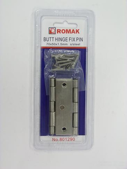 BUTT HINGE S/S FIX PIN 70MM 2PK