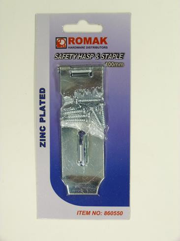 SAFETY HASP & STAPLE 100MM Z/P CARDED