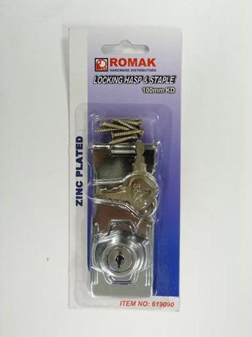 LOCKING HASP & STAPLE 100MM C/P CARDED