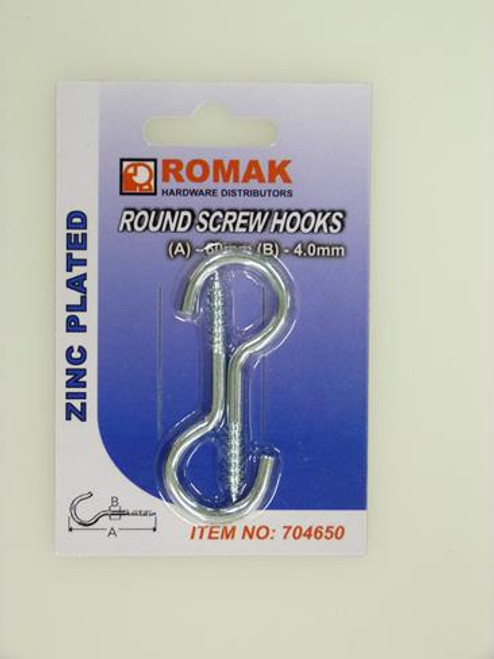 ROUND SCREW HOOK Z/P 65MM 2PK CARDED