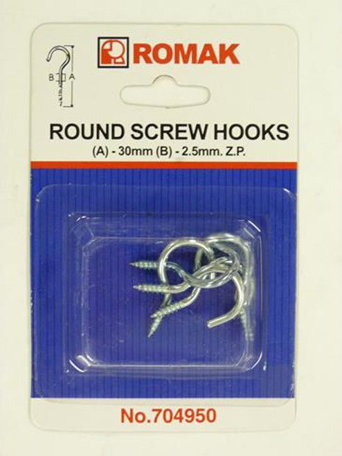 ROUND SCREW HOOK Z/P 32MM 5PK CARDED