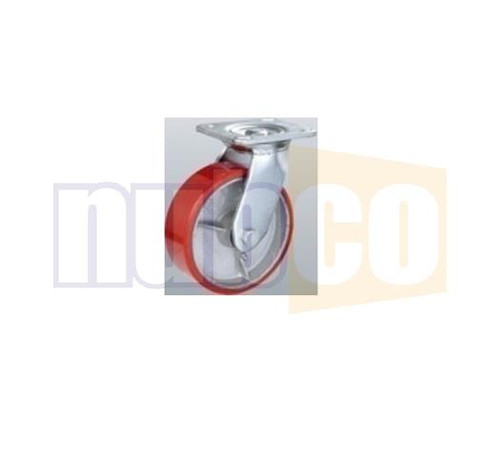 125MM SWIVEL POLYURETHENE CAST IRON CASTOR & BRAKE