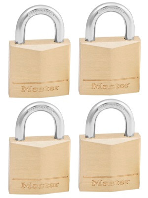 4PK KEYED ALIKE - 30MM DIAMOND BRASS PADLOCK W/STEEL SHACKLE