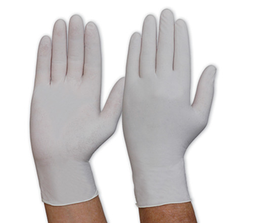 S 100/BOX WHITE POWDERED LATEX DISPOSABLE GLOVES