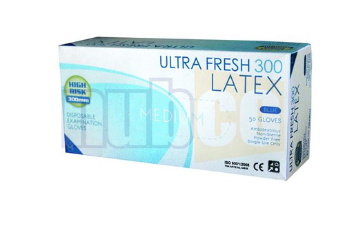 M 50/BOX BLUE PWD/FREE HI RISK LATEX DISPOSABLE GLOVES