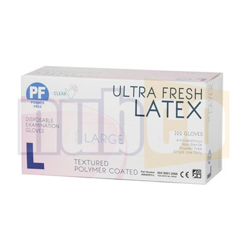 S 200/BOX PWD/FREE POLYMER COATED LATEX DISP GLOVES