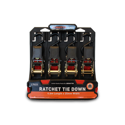 4PK 25MM X 4.6M 227KG RATCHET TIE DOWN 4PK 25MM X 4.6M 227KG RATCHET TIE DOWN