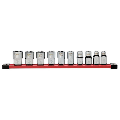 10PCE 1/2\" DRIVE STANDARD SAE SOCKET SET WITH STORAGE RAIL