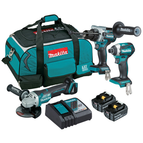 18V 3 PCE BRUSHLESS HAMMER DRILL, DRIVER, P/S GRINDER 2 x 5.0AH BATTERIES, & CHARGER