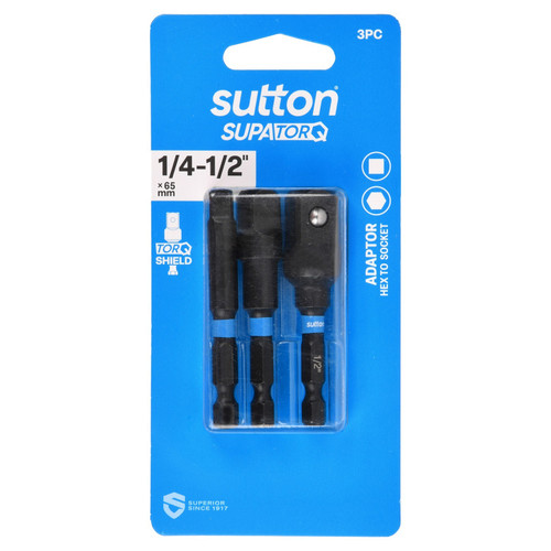 3PC 1/4 3/8 1/2 X 65MM SUPATORQ HEX TO SOCKET ADAPTOR SET