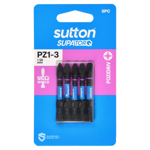 5PC PZ1-3 X 50MM POZIDRIV SUPATORQ DRIVER BIT SET