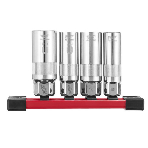 4PC 3/8'' DRIVE SPARK PLUG SOCKET SET ON RAIL