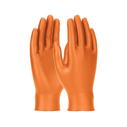 50PK MEDIUM HEAVY DUTY ORANGE TEXTURED DISPOSABLE GLOVES