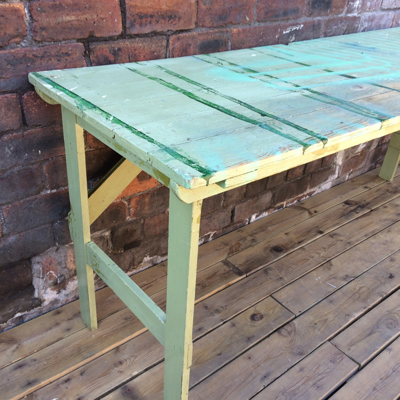 Large pine painted tongue & groove topped table. Glasgow Salvage