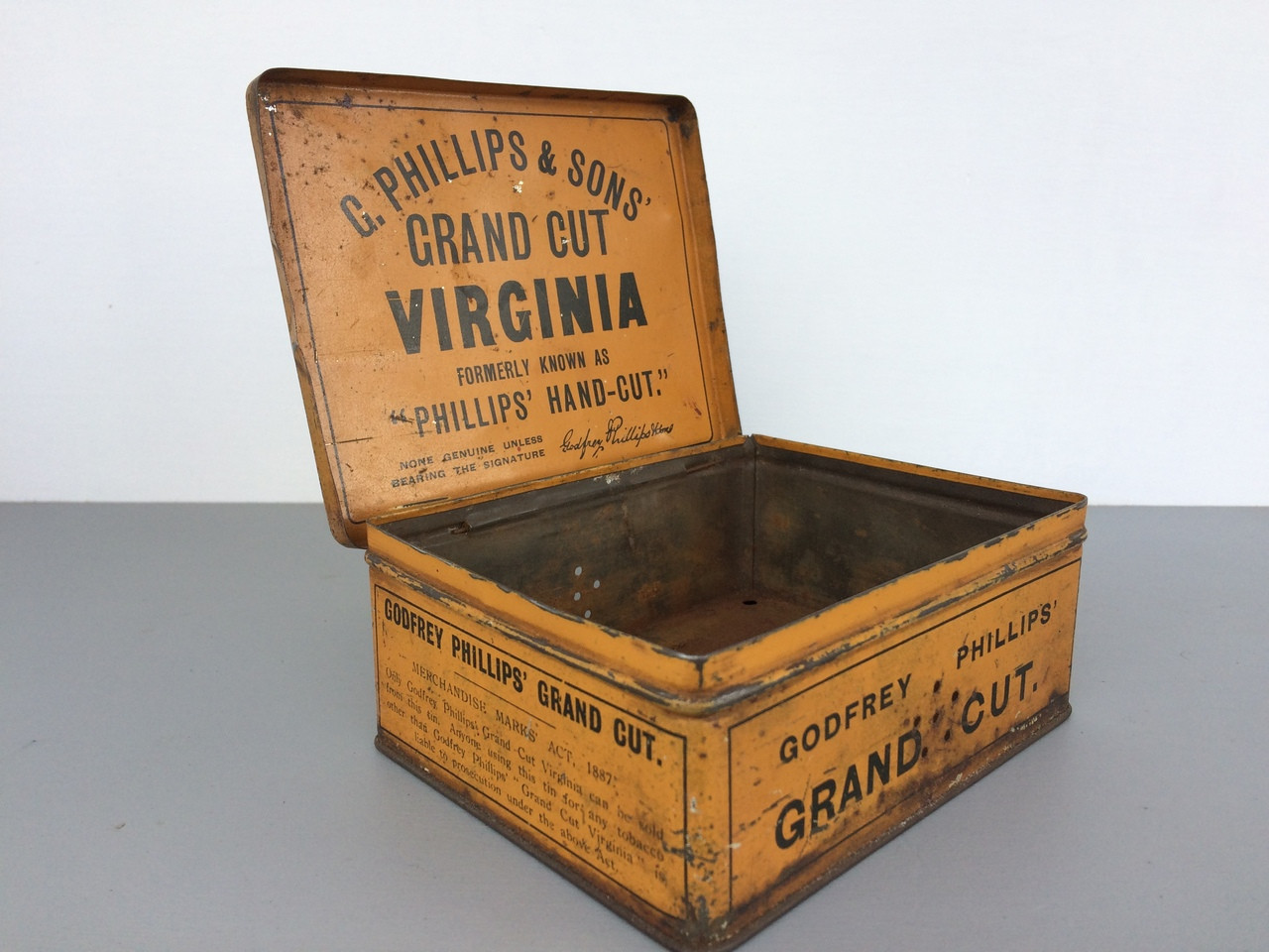 SOLD* G. Phillips & Sons Grand Cut Virginia Tobacco adverting tin