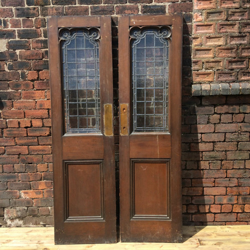 * SOLD * A pair of original Victorian / Edwardian leaded glass swing doors.  