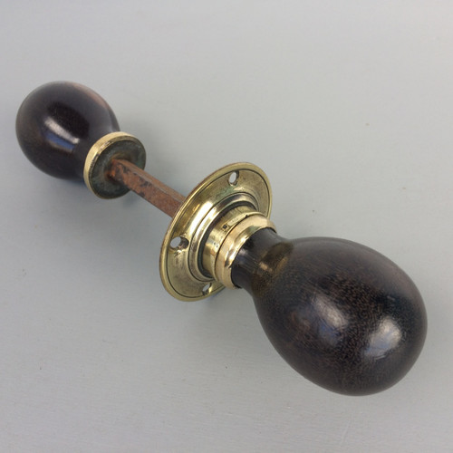 Pair of original hardwood Victorian/ Edwardian pear shaped door knobs/ door handles suitable for rim lock