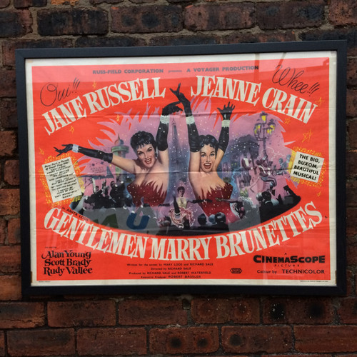 Framed rare British movie Quad of the film: Gentlemen Marry Brunettes starring Jane Russell ( 1955 )