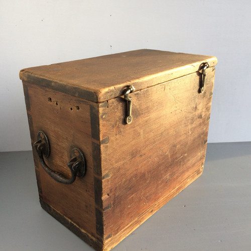 Sold Small Wooden Storage Box With Back Cast Handles Brass