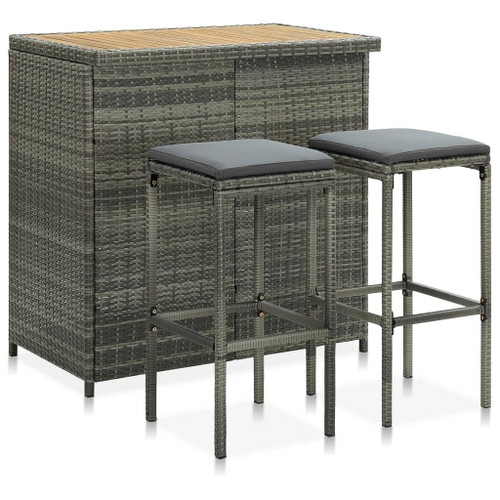 vidaXL 3 Piece Bar Set Poly Rattan Gray