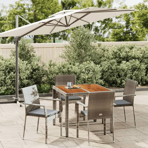 vidaXL 5 Piece Patio Dining Set with Cushions Gray Poly Rattan