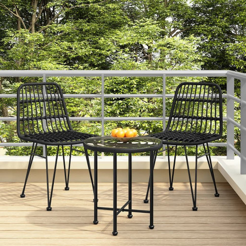 vidaXL Patio Chairs 2 pcs Black 18.9"x24.4"x33.1" PE Rattan