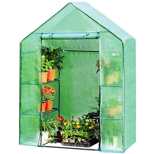 Portable 4 Tier Walk-in Plant Greenhouse with 8 Shelves - Color: Green