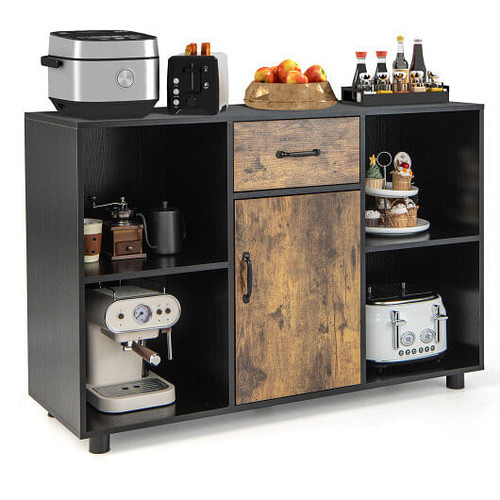 48 Inch Industrial Buffet Sideboard with 4 Open Cubbies - Color: Black