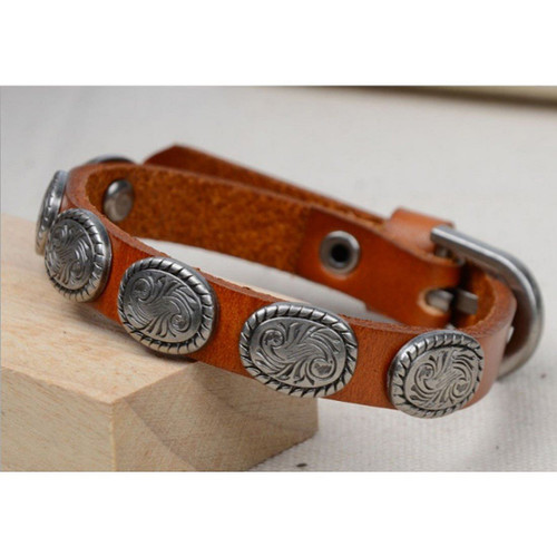 COLOR: BROWN - WRANGLER Vintage Look Genuine Leather Bracelet