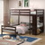 Twin Over Twin Loft Bunk Bed with Bookcase-Dark Brown