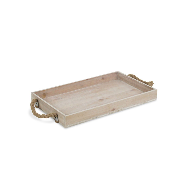 Light Gray Wooden Tray with Rope Handles