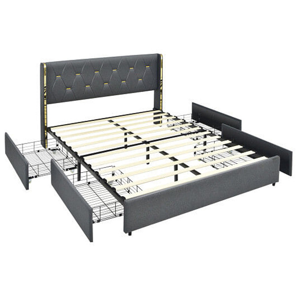 Full/Queen Size Upholstered Bed Frame with 4 Storage Drawers-Full Size