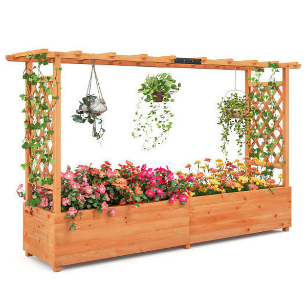 Raised Garden Bed with Side Trellis Hanging Roof and Planter Box-Orange