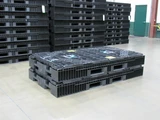 Solar panel pallet collapses when not in use to reduce the footprint of storage space needed.