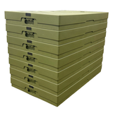 Collapsible totes can also be stacked for efficient storage