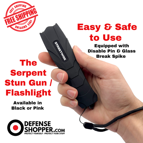 DefenseShopper.com Serpent Stun Gun BLACK in hand