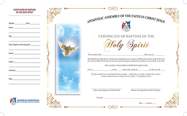 Certificate of Baptism of The Holy Spirit
