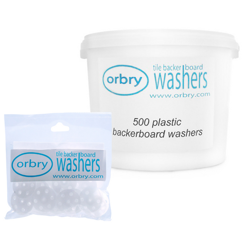 Plastic tile backer board washers available in bags of 50 or tubs of 500