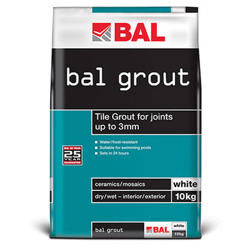 A 10kg bag of BAL Grout in a blue BAL branded bag, supplied by Tile Fix Direct