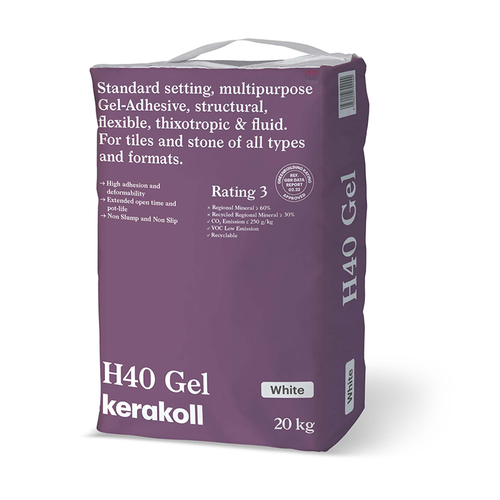A bag of kerakoll h40 gel tile adhesive available in white and grey in 20kg bags from tile fix direct