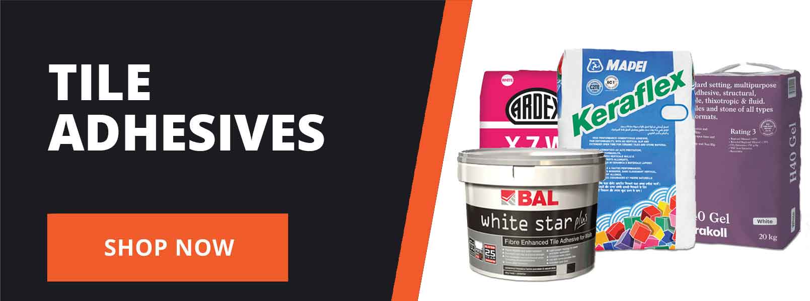 View a selection of tile adhesives from one part cement mixes to ready mix and epoxide.