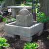 cement water fountain, stone sphere fountain, concrete fountain, stone fountain, garden fountain, outdoor water feature