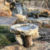 Outdoor decor small balancing rock birdbath from Athena Garden makes wonderful Mother's Day and Christmas gifts. This concrete balancing rock birdbath is a unique design that is hand sculpted and has high quality and made in the U.S. A.  decorative concrete rock balancing birdbath bowl, outdoor organic concrete bird bath, gifts for all occasions.  BALANCING ROCK BIRD BATH BOWL CF-520 CHESAPEAKE STONE