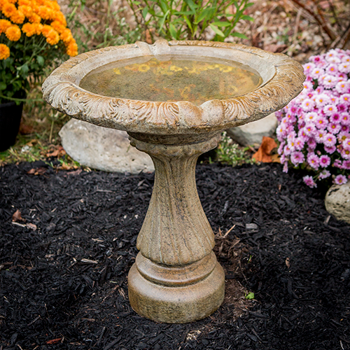 Hand sculpted outdoor decor small fancy column birdbath from Athena Garden make wonderful Mother's Day and Christmas gifts. This Athena Garden stone Birdbath is a unique design that has quality and personality, decorative garden concrete birdbath, outdoor birdbath gifts for all occasions. 
  concrete bird bath, hand made, U.S.A, Small Fancy Column cast stone bird bath, athena garden classical bird bath, two piece ornate statuary