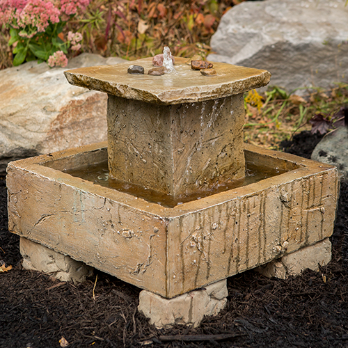 Hand-sculpted cast stone Small Cascade Fountain is an outdoor water fountain from Athena Garden. This water fountain features a unique stone design for your landscape or patio setting, making it a great Mother's Day or Father's Day gift. 
cast stone fountain, cement fountain, Small Cascade Fountain, Garden Fountain, Rock Fountain, Concrete fountain