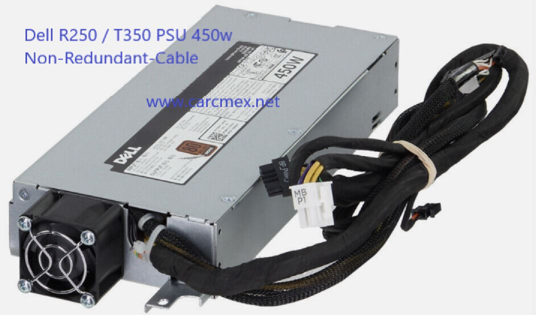 Dell Poweredge R250 / T350 Original Pòwer Supply 450W Non Redundant 80+ Bronze 106Mm Cabled 1871 Btu/Hr  6.5 A-3.5 A  100–240 V / Fuente De Poder No Redundante  New Dell 3HRHT, 9K7NY