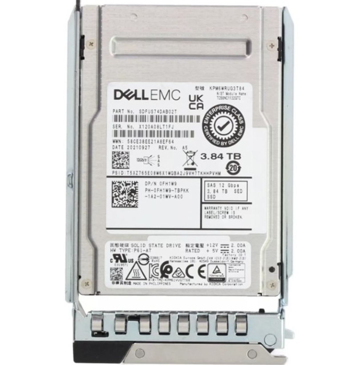 Dell Poweredge, Powervault Original Hard Drive 3.84TB SAS SSD 12GBPS 2.5In Mixed-Use (MU) SSD (Self Encripted) With Tray-DXD9H X7K8W/Disco Original Con Charola New Dell 2G7NJ,94P47,400-BENL,400-BEPZ,NPY8H,CN0KD,400-BEQU,345-BCLV,MD4YN,VGJ9X,FXYGR
