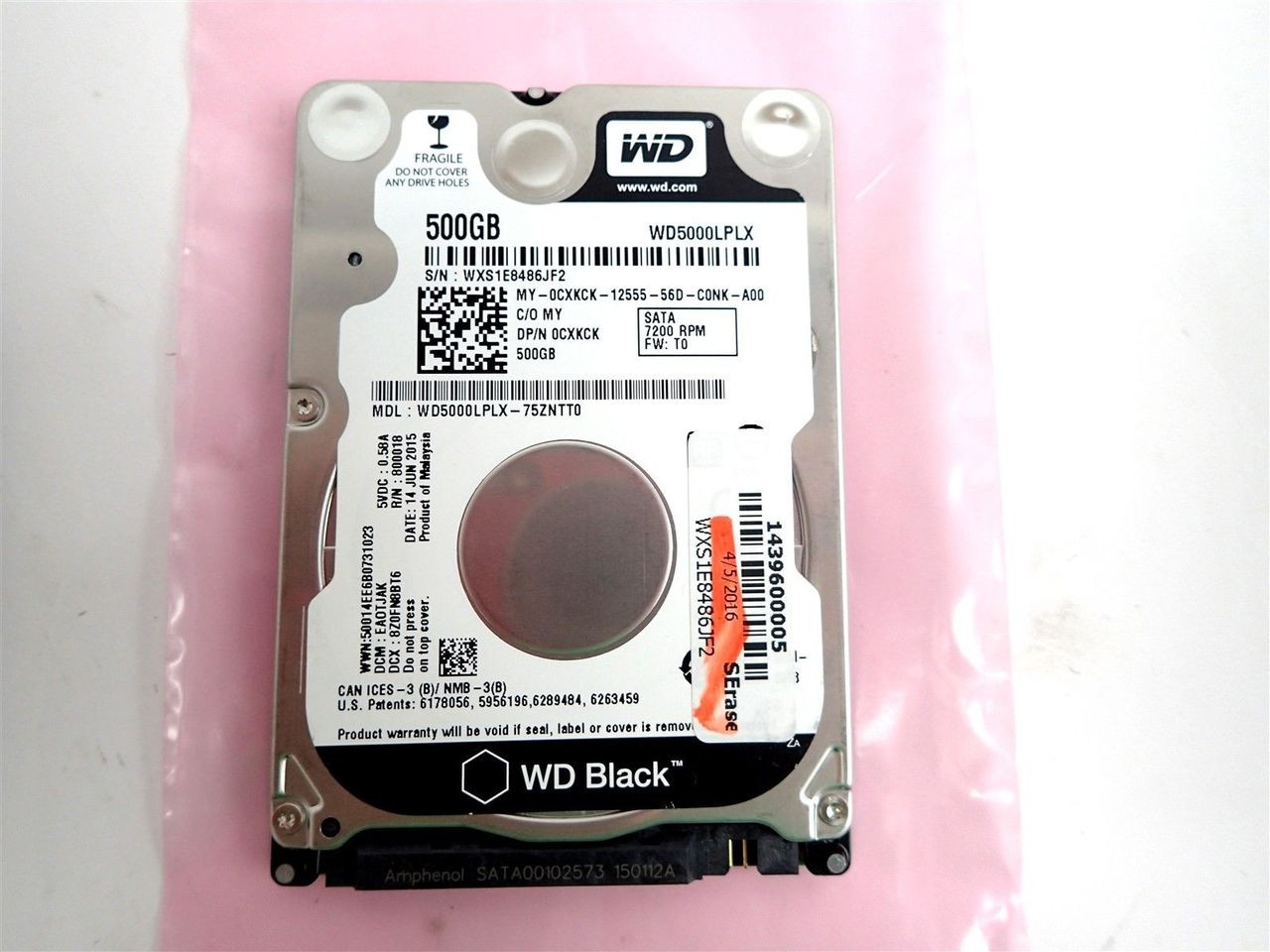 DELL LAPTOP LATITUDE OPTIPLEX THIN HARD DRIVE 500GB 7.2K SATA 2.5INCH 7MM  6GBPS  NEW DELL CXKCK , WD5000LPLX