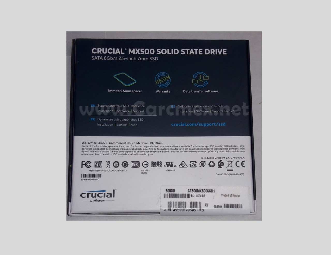 Dell Laptop/Desktop Original Hard Drive 500Gb Sata 6Gbps Sata Ssd, ( 560Mb/S Read, 510Mb/S Write )  2.5-Inch 7Mm (With 9.5Mm Adapter) / Disco Duro Estado Solido Sata New Crucial AA178562 , CT11262212, CT11302831, CT500MX500SSD1
