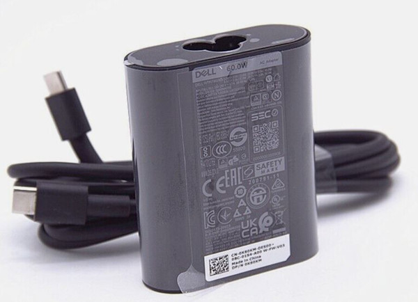 DELL LAPTOP XPS 13 PLUS 9320  ORIGINAL GAN POWER ADAPTER E5 60W USB-C (TYPE-C) 20V  3A WITH POWER CORD/ ADAPTADOR CON CABLE NEW DELL 450-BBLN, 7F38C, Y32HT, 492-BDBV ,DA60NM200, K60KM